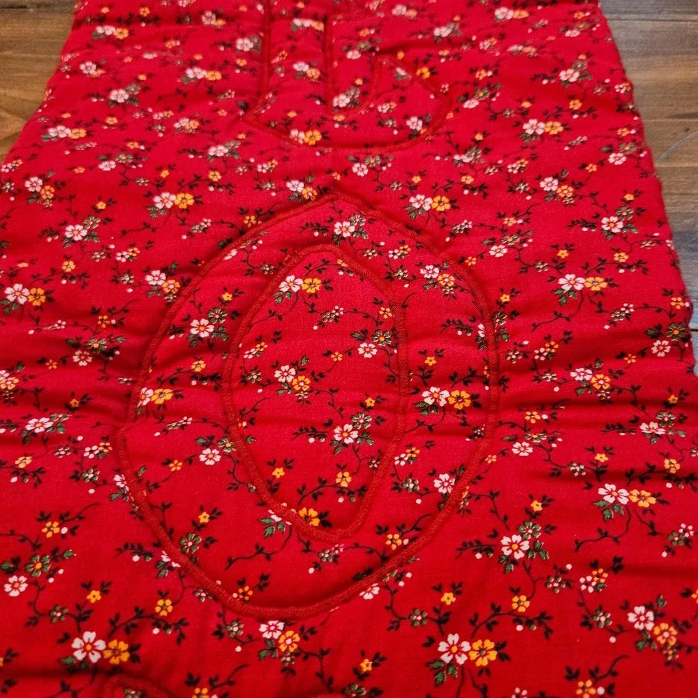 VTG Handmade Quilted JOY Christmas Wall Hanging Holly Holiday Fabric Banner